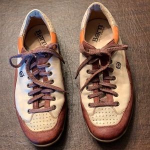 Born leather tie up walking shoes.  Tan/Browns multi colored.  Size 9.5.